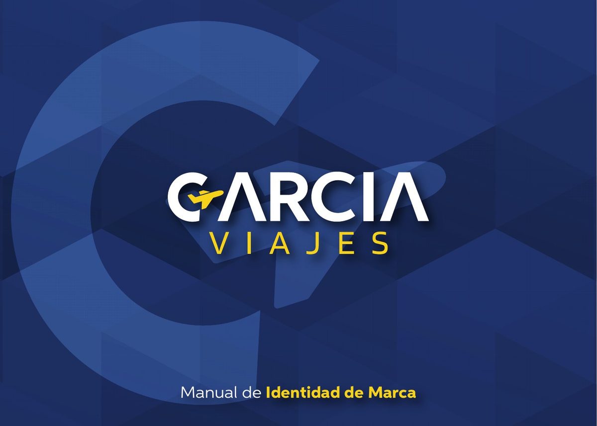 Portada del manual de identidad de Viajes García: logotipo sobre fondo azul marino
